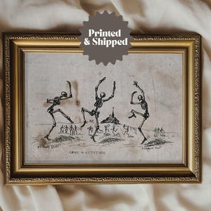 Dancing Skeletons Vintage Art Print | Obscure Halloween Decor | PRINTED AND SHIPPED | No. A014