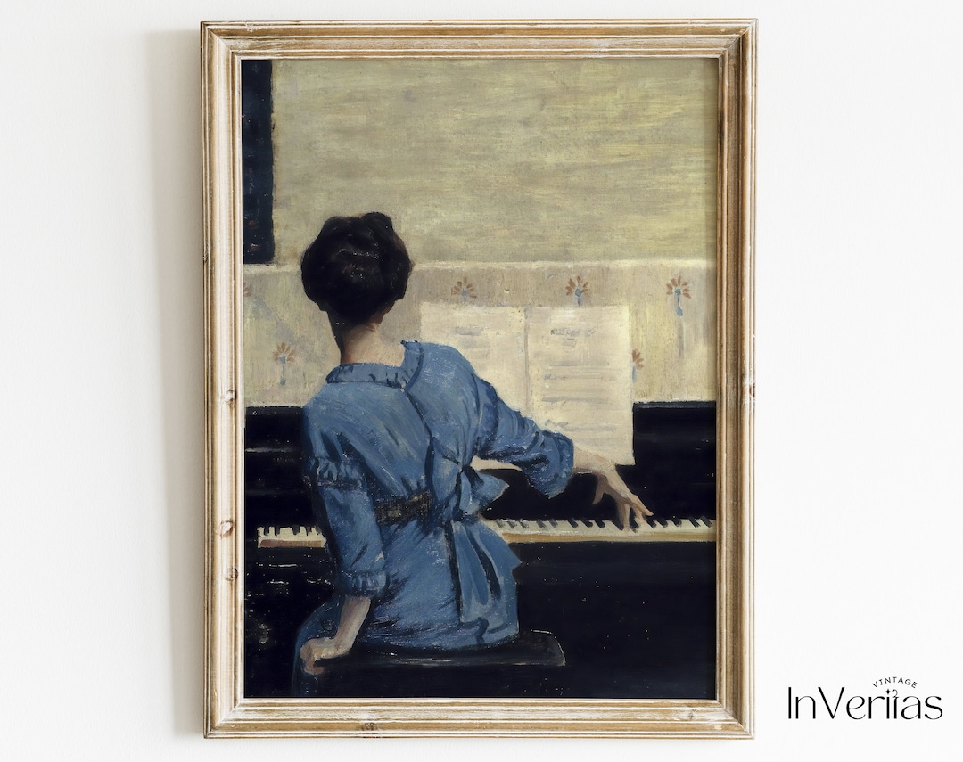 Vintage Woman Piano Painting | Elegant Wall Art | Music Wall Art ...