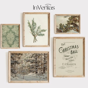 Vintage Green Christmas Gallery Wall Set | Bundle of 5 Prints | Farmhouse Winter Decor | PRINTABLE | No. 391