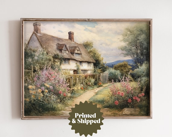 English Cottage Vintage Style Painting | Cottage Spring and Summer Decor | PRINTED AND SHIPPED | No. A250
