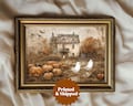 Cute Ghosts Haunted Halloween Farmhouse | Spooky Pumpkin Patch Painting Vintage | Country Cottage Fall Decor | PRINTED AND SHIPPED| No. A291