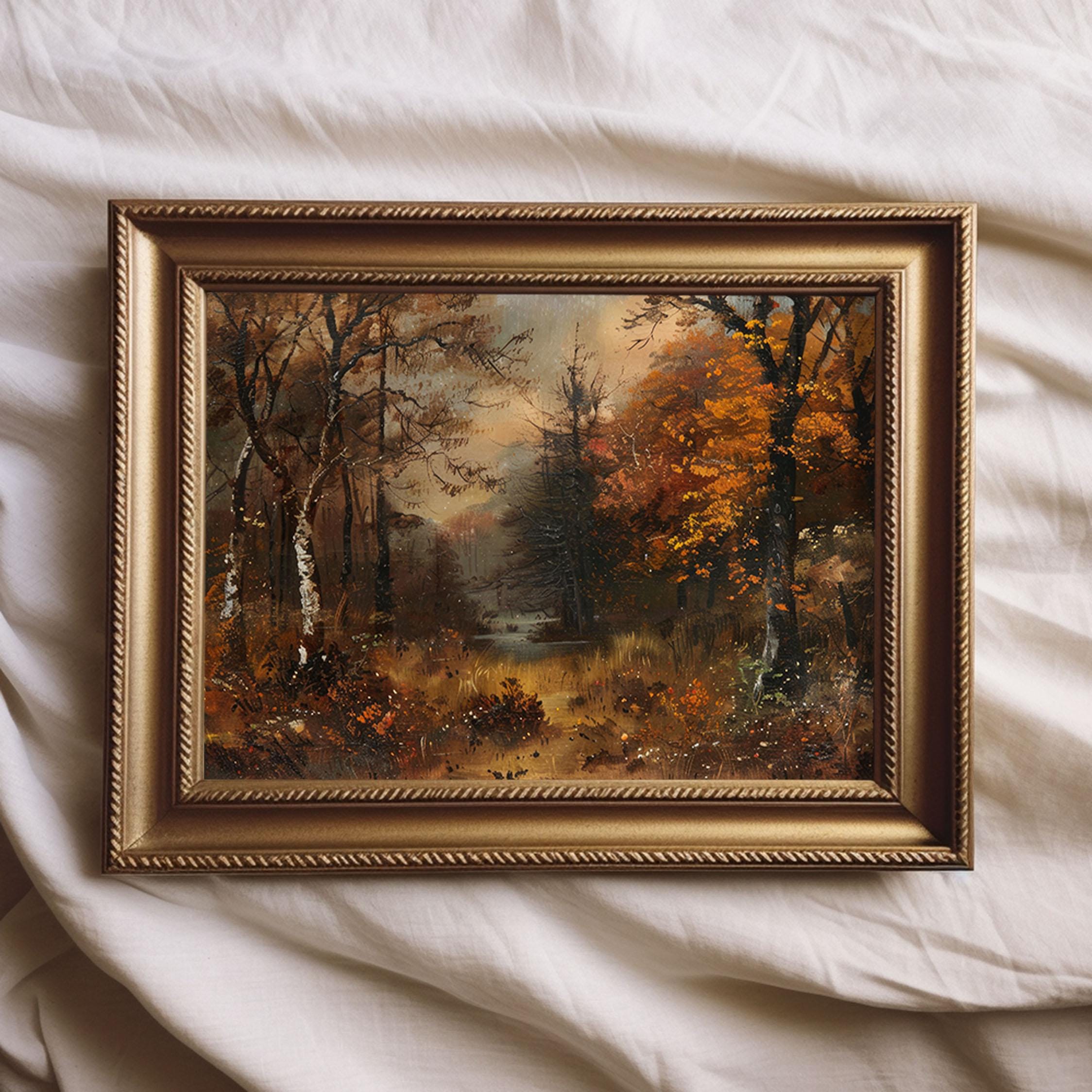 Moody Autumn Forest Painting Vintage Wall Art | Cottage Fall Decor ...