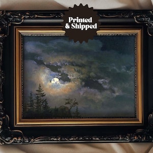 Peinture vintage de ciel nocturne de pleine lune | Décoration Cottagecore sombre de mauvaise humeur | IMPRIMÉ ET EXPÉDIÉ | A166