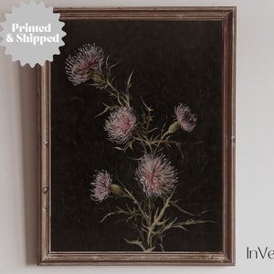 Dark Academia Flower Painting  | Vintage Dark Cottagecore Decor | PRINTED AND SHIPPED | No. A064