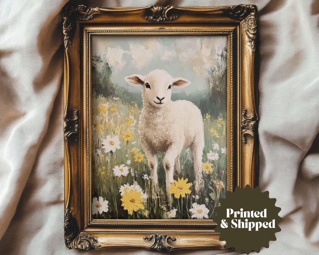 Lamb in Spring Print Vintage Style Sheep Wall Art | Cozy Cottage Easter ...