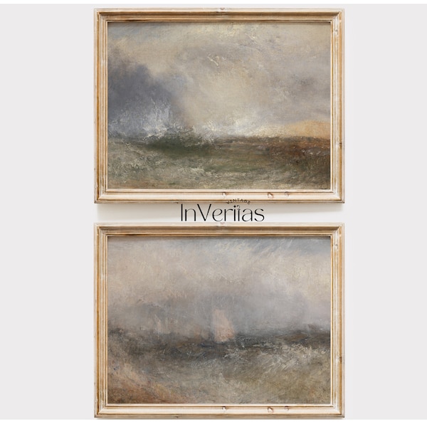 Set of 2 Abstract Vintage Ocean Paintings | Seascape Paintings | Moody Decor | PRINTABLE | No. 65