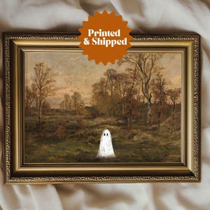Ghost in Moody Autumn Landscape Vintage Painting | Farmhouse Fall Decor | Special Halloween Edition | PRINTED AND SHIPPED | No. A177