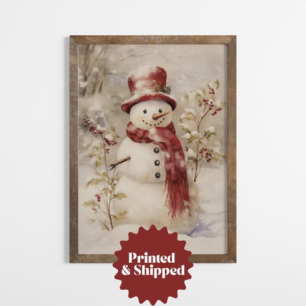 Vintage Snowman Painting | Cozy Cottage Winter Decor | PRINTED AND SHIPPED | No. A236