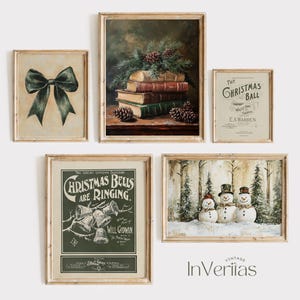 Dark Green Christmas Prints Set Gallery Wall Winter | Moody Nostalgic Cottage Decor | Set of 5 Prints | PRINTABLE | No. 749
