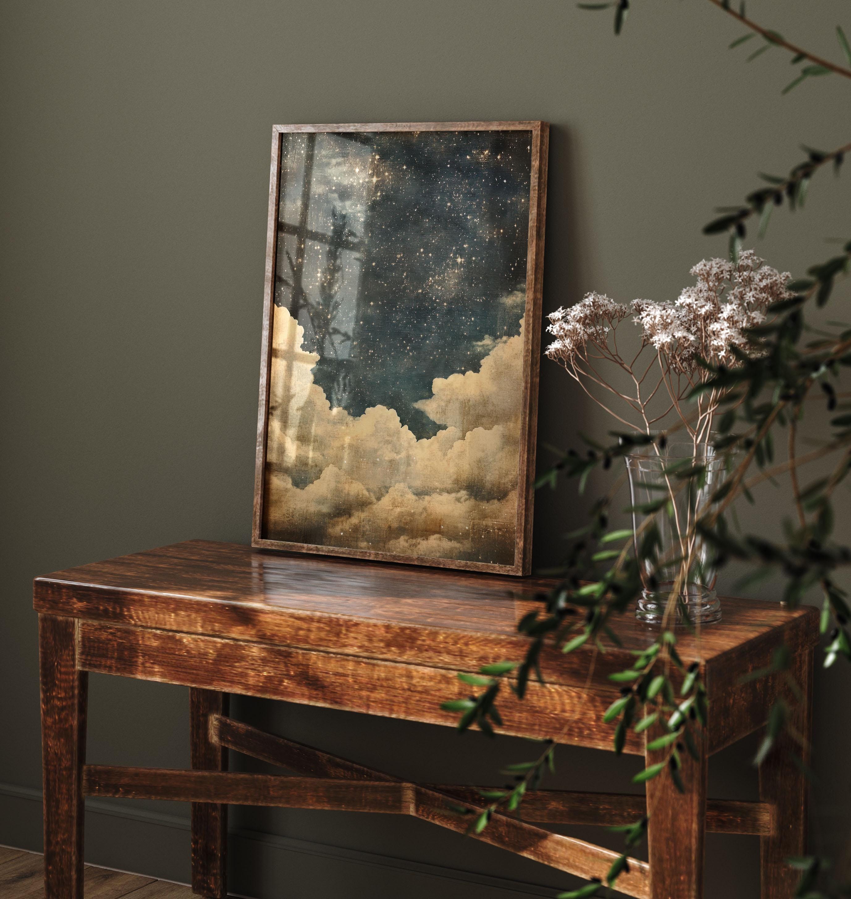 Dark Night Sky Print Vintage Style Celestial Wall Art | Moody Dark ...
