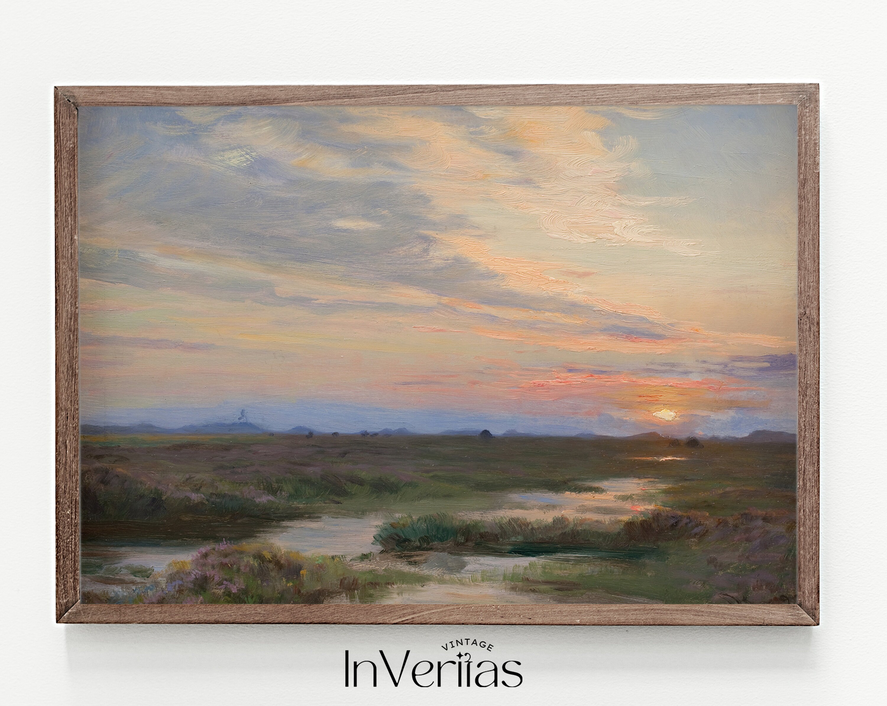 カラフルなビンテージの夕焼けの絵画 | 風景画 | 海岸の装飾 | 印刷