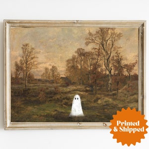 Ghost in Moody Autumn Landscape Vintage Painting | Farmhouse Fall Decor | Special Halloween Edition | PRINTED AND SHIPPED | No. A177