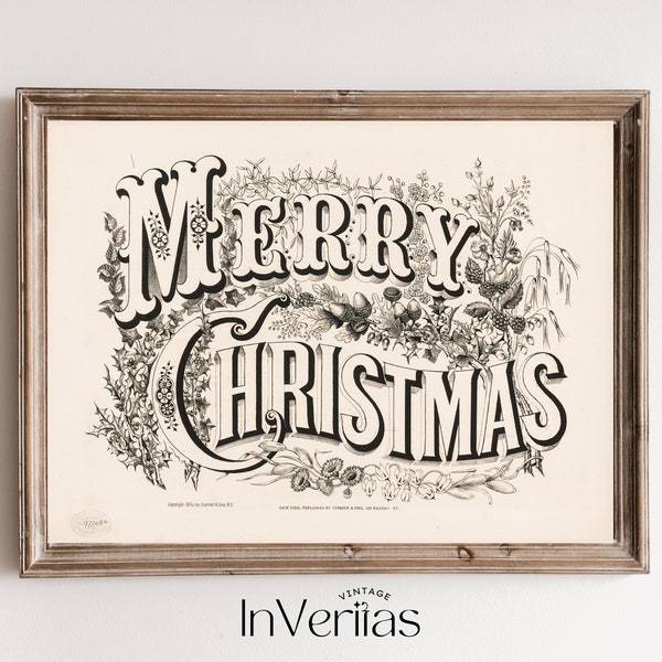 Frohe Weihnachten Vintage Typografie Druck | Traditionelles Weihnachtsdekor | DRUCKBAR | Nr. 424