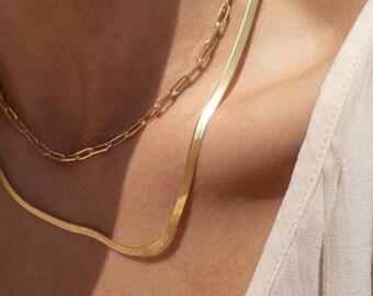 Flat Gold Necklace - Etsy