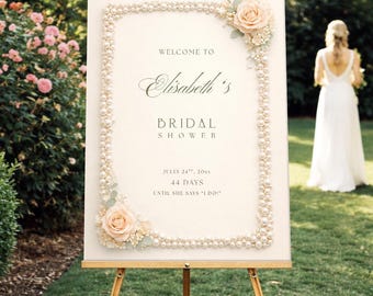 Modello minimalista per cartello di benvenuto per addio al nubilato con rose color pesca (modificabile in Canva)