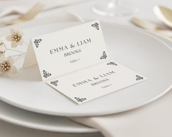 Floral Corner Wedding Place Card Template: Instant Download - Emma