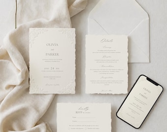 Minimalist Leaf Wedding Invitation Template: Ivory Suite (Digital Download)