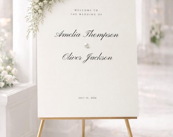 Minimalist Wedding Welcome Sign: Ivory & Pearl Detail (Canva Template, Digital Download) - AMELIA