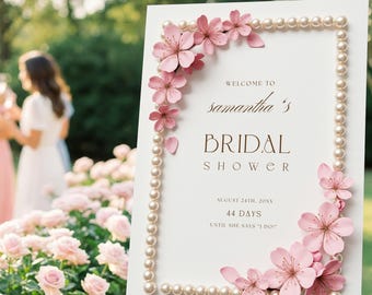 Elegant Cherry Blossom Bridal Shower Welcome Sign Template (Editable in Canva)