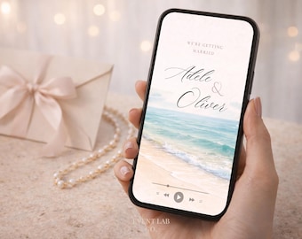 Elegant Beach Wedding Video Invitation: Digital Template for Phone, Instant Download