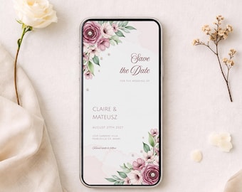 Invitación digital para anunciar la fecha de la boda: Plantilla editable para teléfono (Descarga digital)