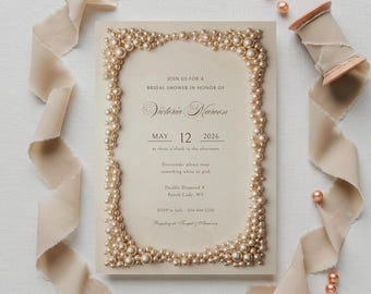 Editable Pearl Bridal Shower Invitation Template | Elegant Ivory Pearls Digital Invitation, Instant Download