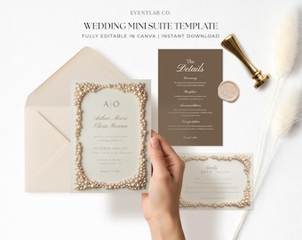 Pearl Wedding Invitation Kit: Elegant Wedding Invite Suite, Editable Canva Template, Digital Download