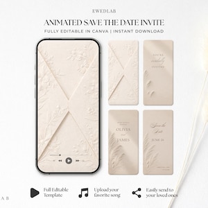 Elegant Wedding Save The Date, Electronic Animated Pampas Invite for WhatsApp, Elegant Digital Announcement, Mobile Text Message Invitation