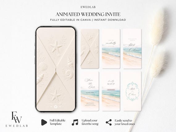 Animated Bahamas Wedding Save-the-Date Video, Envelope Reveal Invitation, Editable Elegant Wedding Invite Template for Modern Couples
