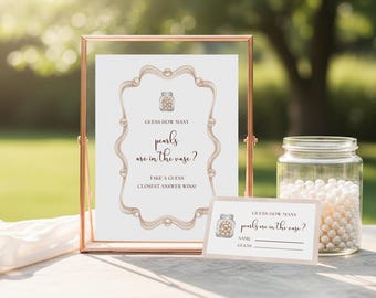 Pearl Bridal Shower Game: How Many Pearls, Editable Template (5x7 inches, Digital Download)