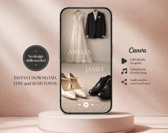 Invitación de video de boda con perla cinematográfica: Elegante invitación telefónica (Descarga de Canva) - AMELIA
