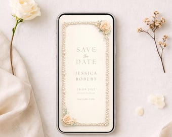 Invitación digital para reservar la fecha: Plantilla editable de invitación móvil para bodas (Descarga digital)