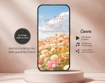 Video de invitación para guardar la fecha con temática de rosas florales: plantilla editable de Canva (invitación digital)