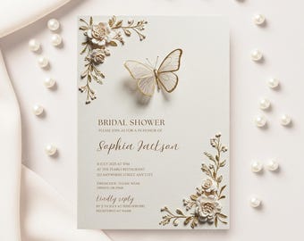 Editable Butterfly Bridal Shower Invitation: Elegant Invite Editable Template