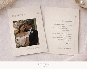 Minimalist Wedding Thank You Card Template, Photo Note (Canva Editable, Digital Download) - AMELIA