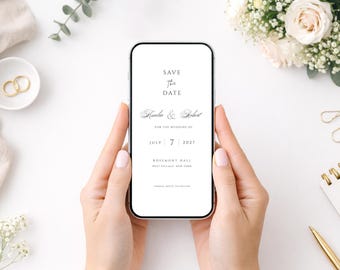 Invitación electrónica para anunciar la fecha de la boda: Plantilla editable para teléfono (descarga digital)