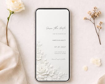 Invitación minimalista para anunciar la fecha de la boda: Plantilla editable para invitación móvil (Descarga digital)