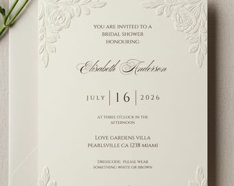 Minimalist Leaf Wedding Invitation: Elegant Embossed Canva Template (Printable Download 5x7 inches)