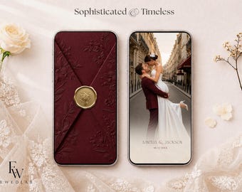 Plantilla de video de agradecimiento de boda animado, elegante nota de agradecimiento de boda, tarjeta de agradecimiento de video y foto de boda color burdeos para WhatsApp, Canva
