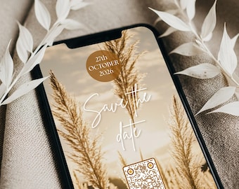 Boho Bridal Shower Video Invitation: Pampas Wedding Electronic Card Instant Download