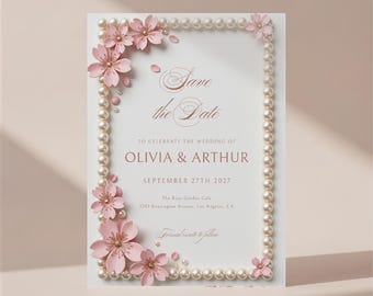 Elegant Cherry Blossom Save the Date: Sakura Wedding Invitation + Mobile Invite (Digital Template)