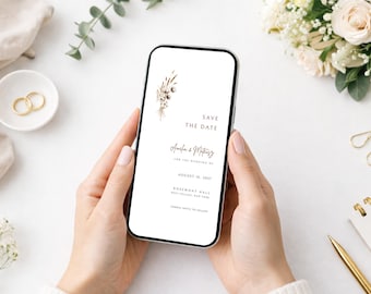Invitación minimalista para reservar la fecha de la boda: invitación para teléfono móvil, invitación digital de boda, plantilla editable de Canva.