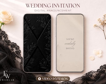 Animated Save The Date Digital Video Invitation Template, Canva Editable Digital Invite, Opening Envelope Invite, Minimal Black Wedding