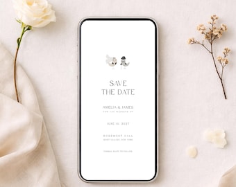 Invitación digital para reservar la fecha, anuncio de boda minimalista, invitación electrónica editable (descarga instantánea).