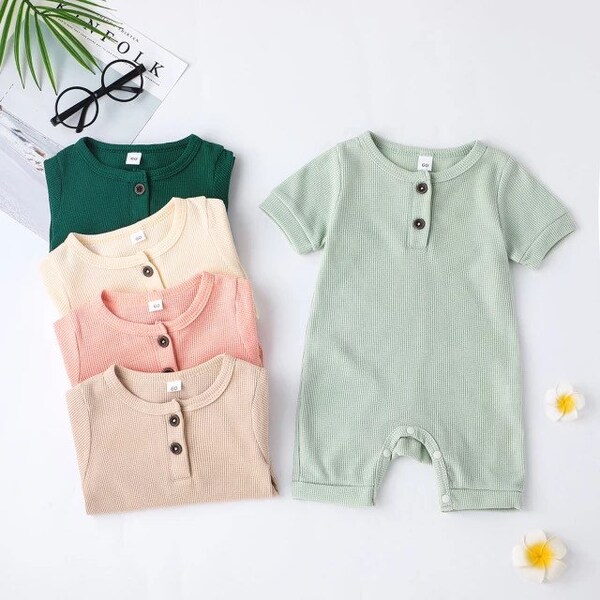 Neutral Ribbed Baby Romper - Babygrow - Short Sleeve Bodysuit- Unisex Toddler