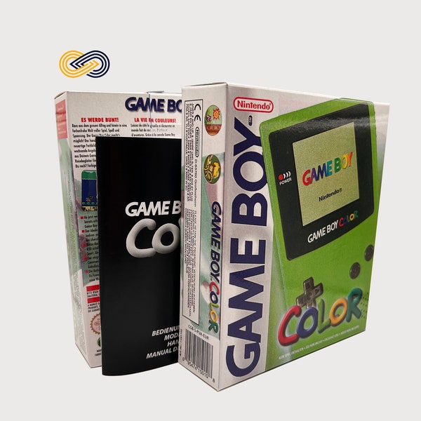 Boîte de remplacement Game Boy Color, vert pistache, manuel d'instructions, ReproBox Game Boy Color