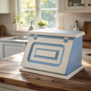 Hand-Painted Vintage Bread Box: Blue & Cream Kitchen Storage