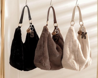 Upcycled Denim Tote Bag With Fur Detail & Matching Pouch - Etsy
