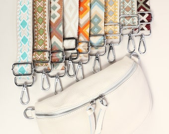 Sac de ventre en cuir pour femme, sac à bandoulière en cuir avec fermeture éclair argentée, sac à bandoulière avec différentes sangles larges, sac de ceinture pour femme, sac de tous les jours