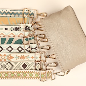 Crossbody Bag Khaki Belt Bag with Optional Patterned Strap, Leather Shoulder Bag with Wide Strap, Leather Fanny pack with Belt, Gift for Her